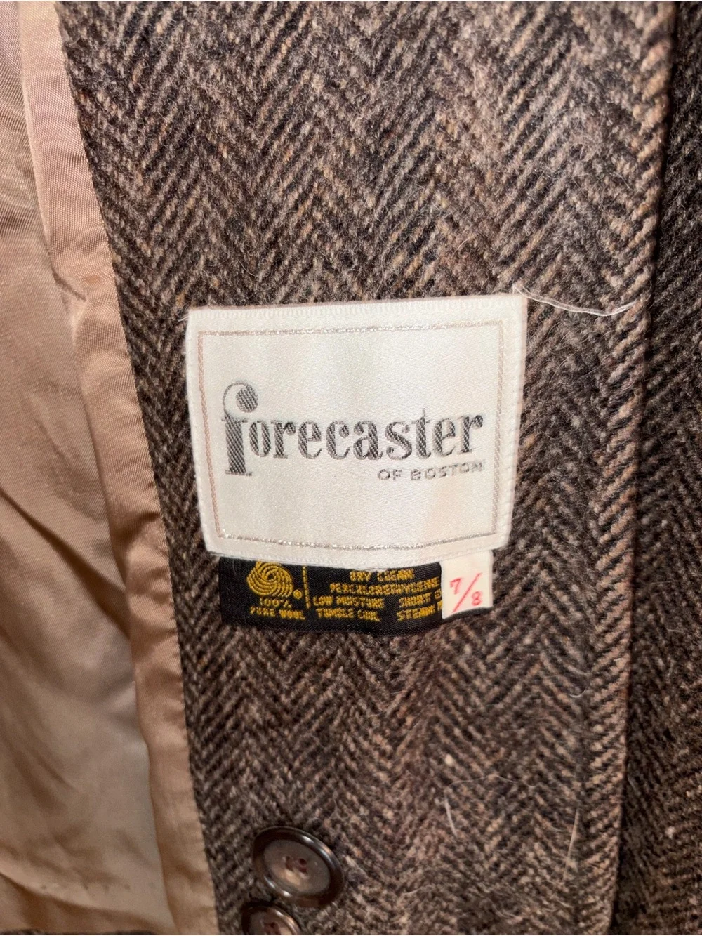 Brown Herringbone Wool Pea Coat with Velvet Collar